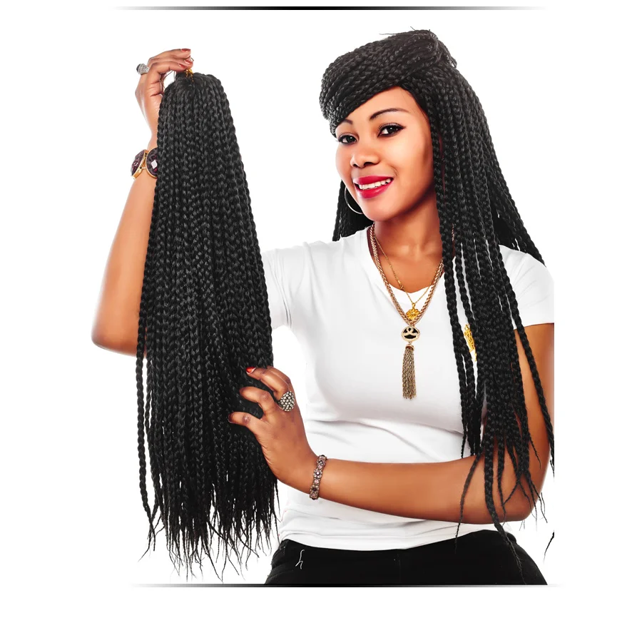 Synthetic 12 16 20 24 30\'\' Cornrows African Box Crochet Hair Extensions Braiding Hairpiece Afro Pigtails Heat-resistant Fiber