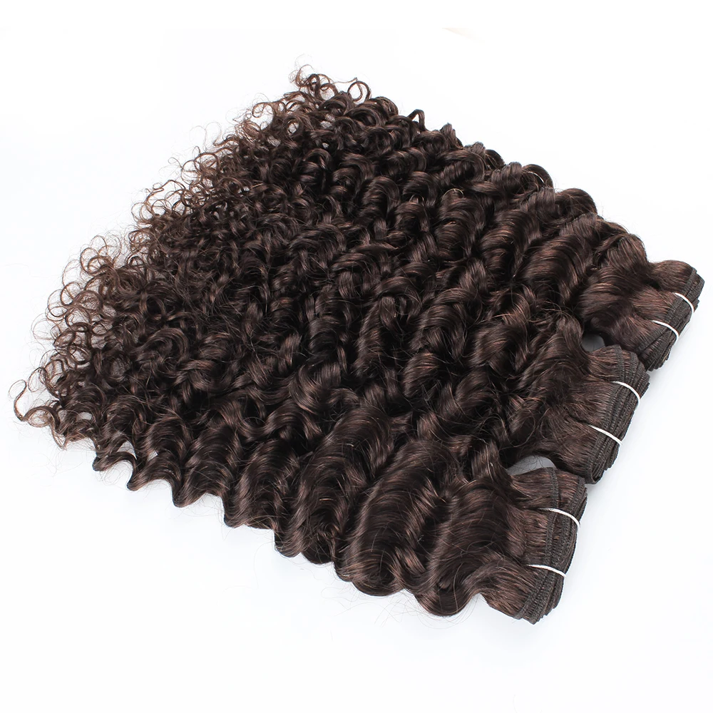 Kisshair Color #2 Water Wave Hair Bundles 3/4 pcs Darkest Brown Indian Human Hair Extension 10 to 24 Inches Remy Curly Hair