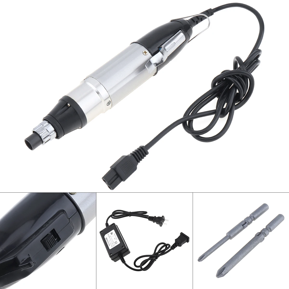 Chave de Fenda Elétrica com Adaptador de Voltagem Ajustável e Brocas de Chave de Fenda para Uso Doméstico