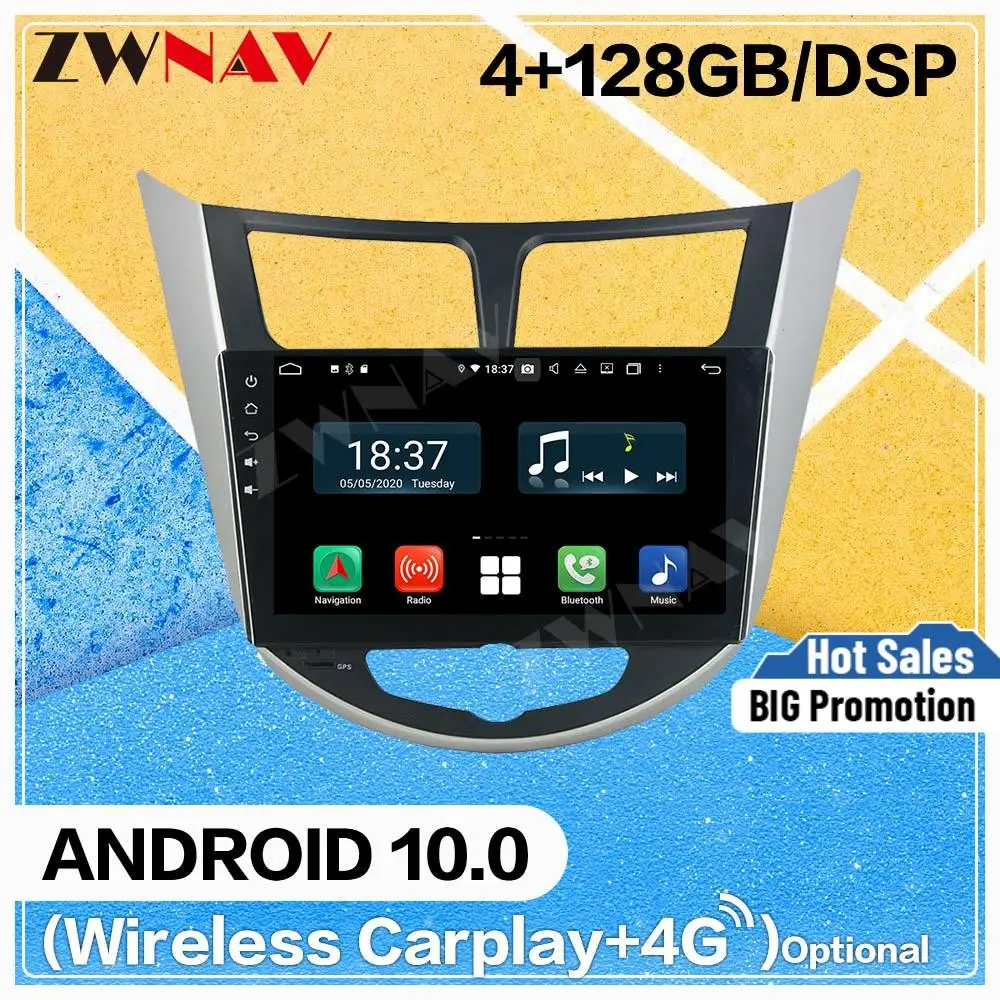 128G Carplay Android 10 screenMultimedia DVD Player for HYUNDAI VERNA ACCENT 2011 2012 WiFi GPS Navi Auto Radio Stereo Head unit