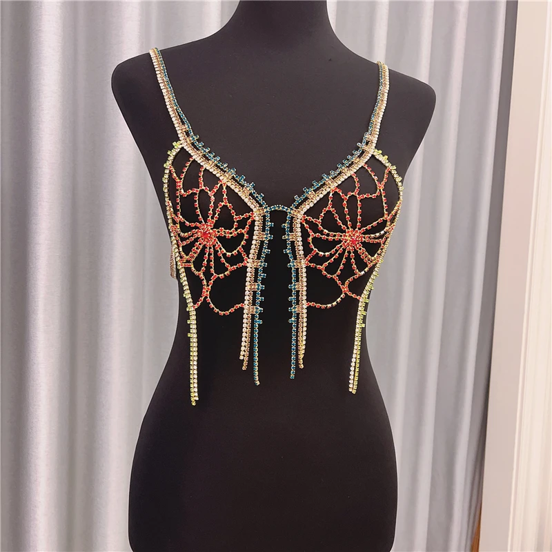 Shiny Multilayer Chest Chain Butterfly Jewellery Rhinestone Bodies for Women Swimwear Lingerie Sexy Bra Top Underwear Nightclub