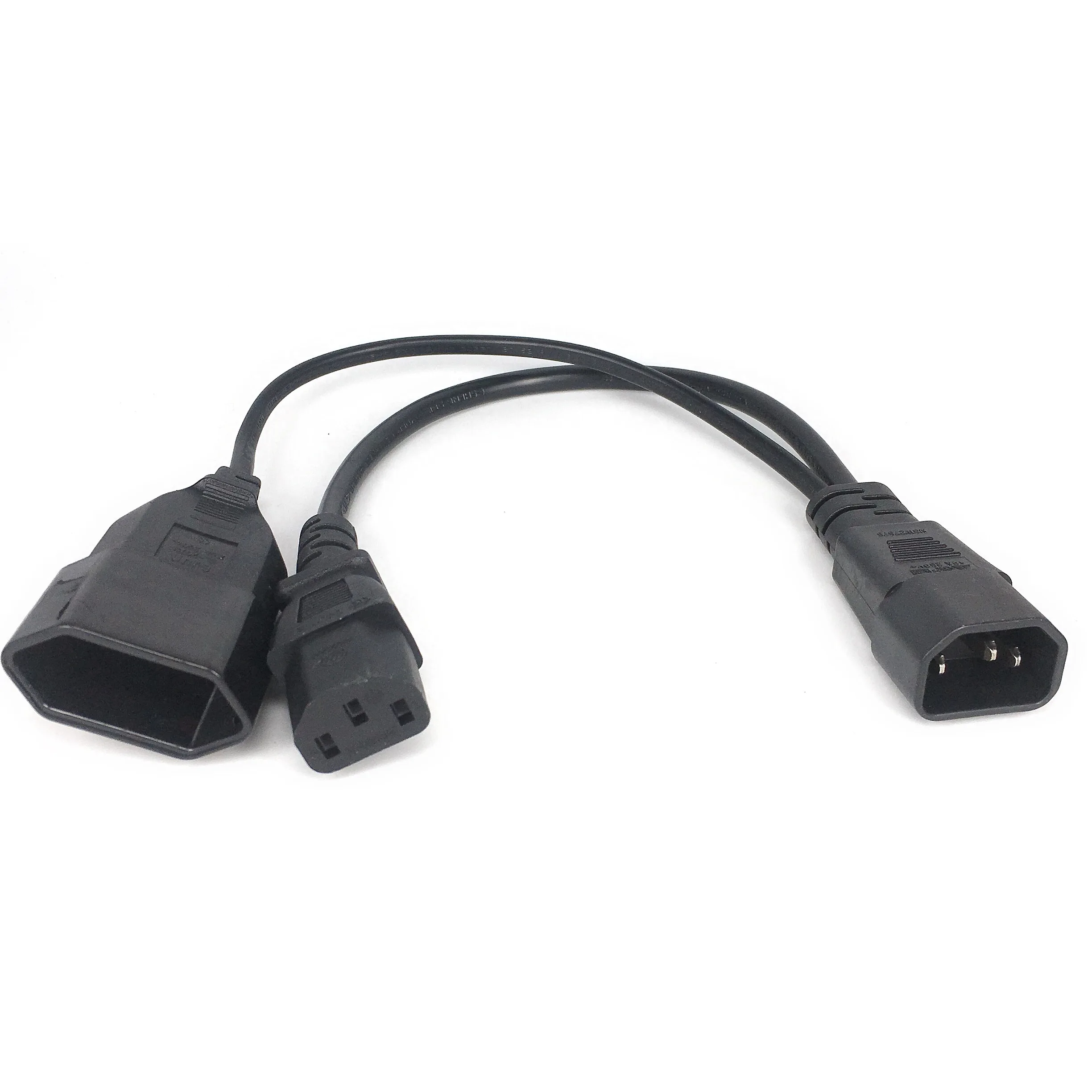 IEC320 3 pin C14 TO Male C13+2 hole EU 4.0mm Female socket AC power cord 0.3m Y Type Splitter Power Cord IEC320 3 pin C14 TO Ma