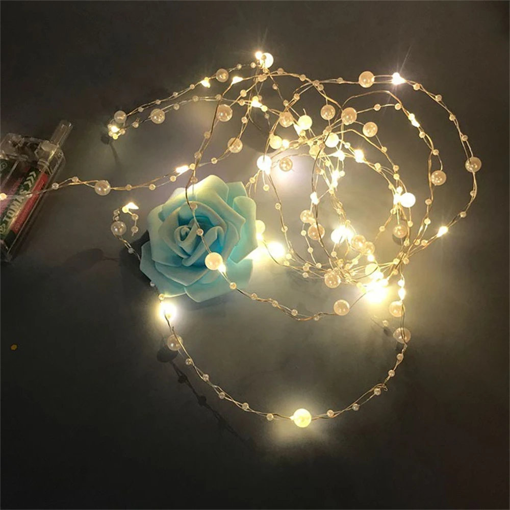 100/50/20/10LED Fairy Pearl String Lights Wedding Copper Wire Pearlized Garland Lamp for Valentine Birthday Gift Party Dcoration