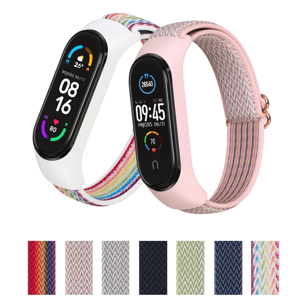 Correa de pulsera para Mi Band 7 6 5 Correa de reloj deportivo elástica de nailon Pulsera Correa Miband 5 Correa para Xiaomi Mi Band 5 6 7