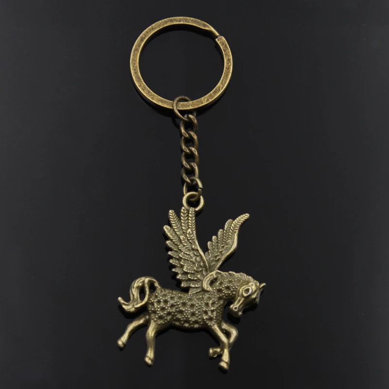 New Fashion Keychain 52x42mm Fly Horse Unicorn Bronze Silver Color Pendants DIY Men Jewelry Car Key Chain Ring Holder For Gift