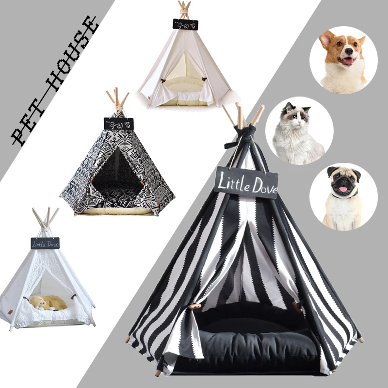 Colourful Dog Pet Tent Puppy Dog Cat Houses Portable Teepee With Thick Cushion Excursion Outdoor Indoor Pet Tent House Beds Cave