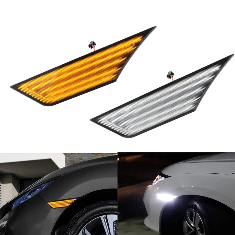 Switchback Amber For Honda 10th Gen Civic 2016 2017 2018 2019 LED Side Marker Front Fender Side Blinker Singal Light 2Pieces