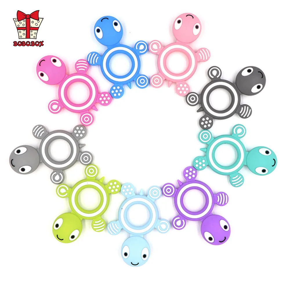 BOBO.BOX 1pc Silicone Teethers Food Grade Tiny Rod Teething Necklace BPA Free Baby Chewable Cartoon Animals Turtle Teether Toy