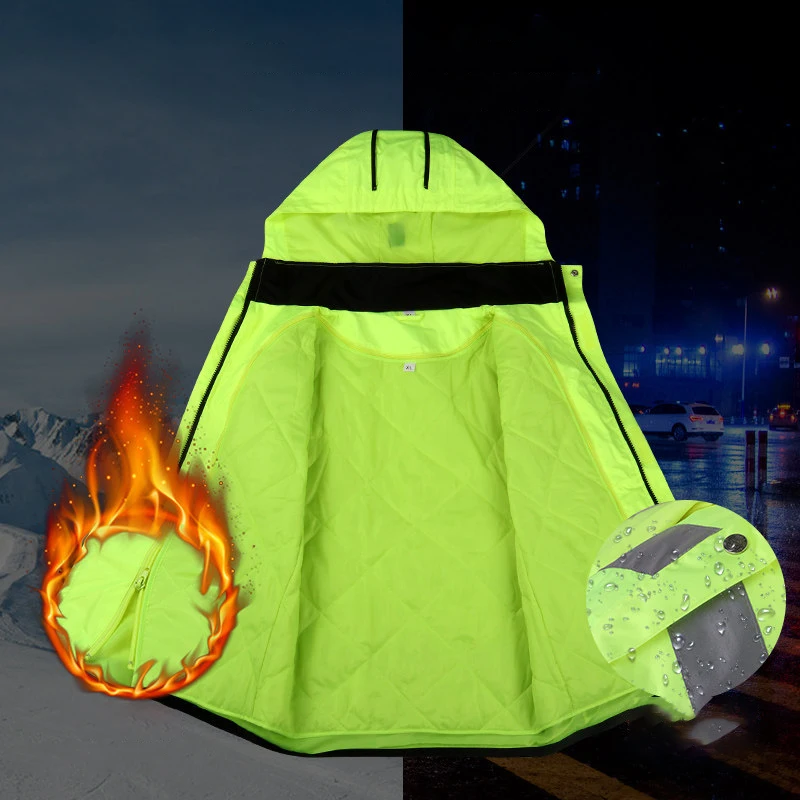 Reflective Coat Traffic Safety Security Clothing Uniform with Reflective Strips hi vis Winter Jacket Waterproof Workwear Men