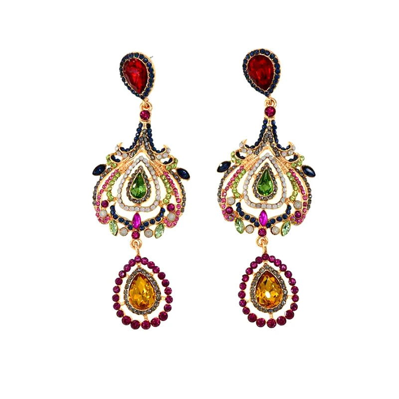 Fashion dinner party Long drop earring for women colorful Rhinestone crystals tulip big formal dress earrings bride gifts