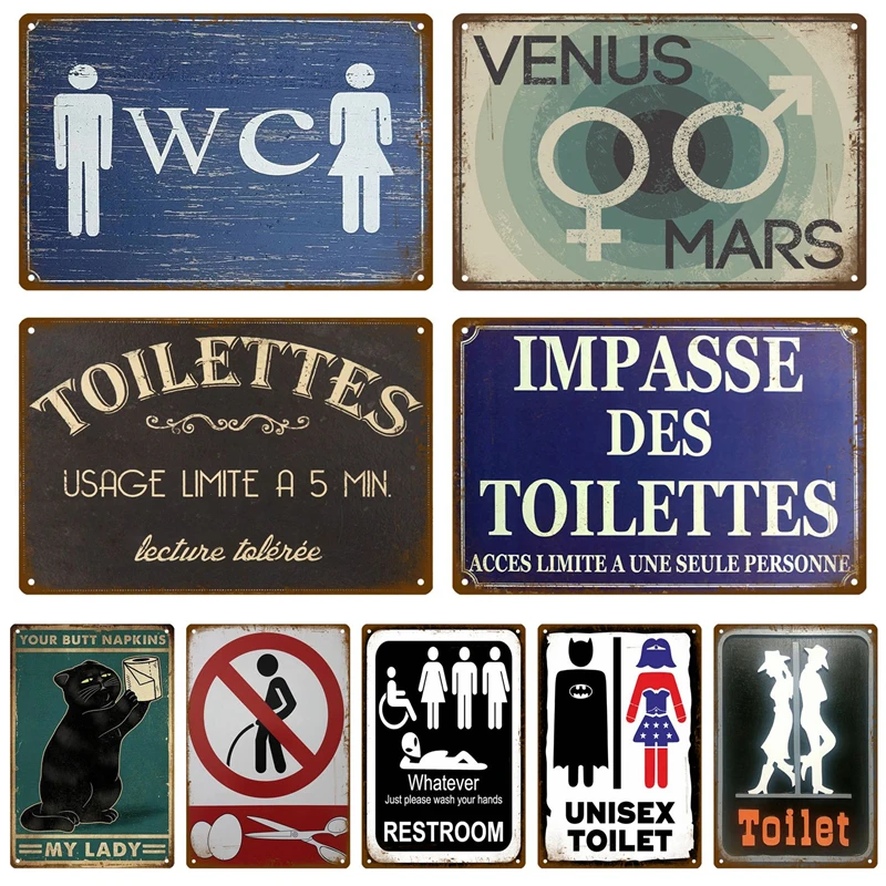 WC Toilet Tin Sign Poster Vintage Wall Posters Metal Sign Decorative Wall Plate Kitchen Plaque Metal Vintage Decor Accessories