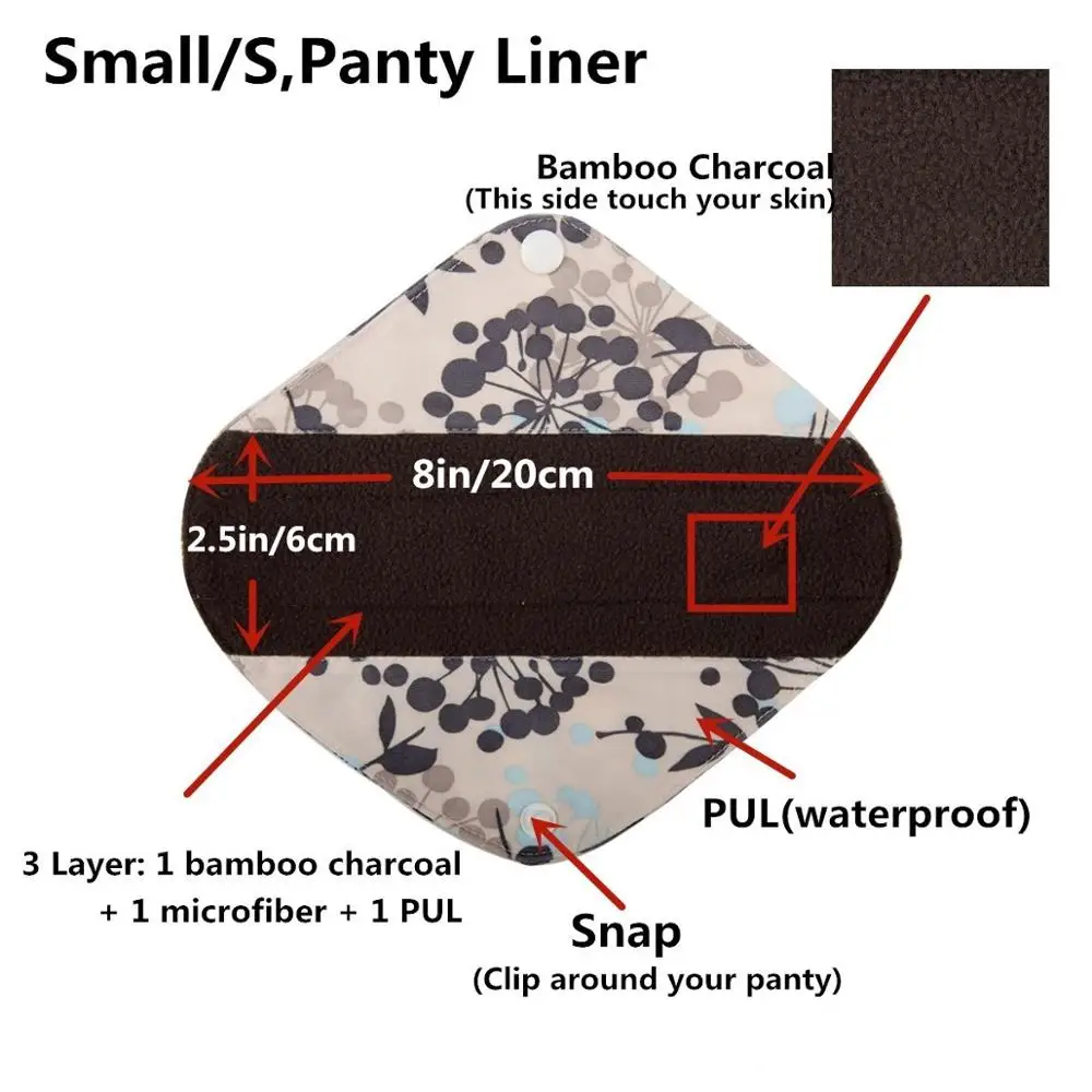 [Sigzagor] 5+1 Set Small Panty Liners Cloth Menstrual Pads RANDOM Prints Bamboo Charcoal Sanitary Washable Reusable
