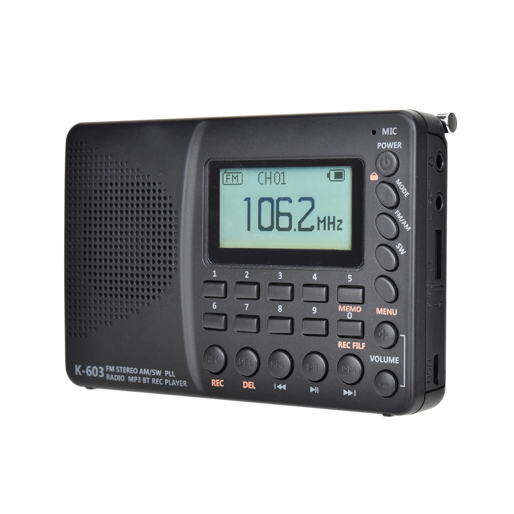 Pocket AM FM SW Radio FM Portable LCD Display Bluetooth Pocket Support TF Card USB Recorder Radiogram K603 Radio