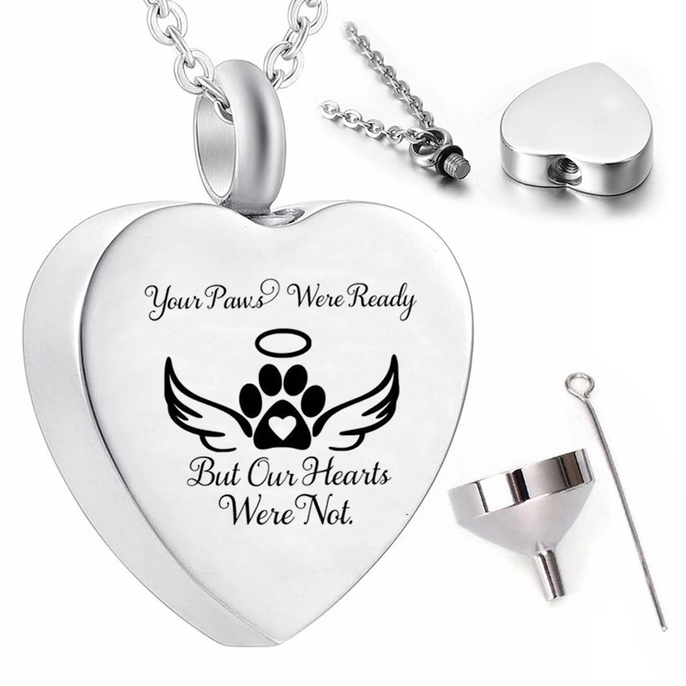 Cremation jewelry Angel wings pet dog pendant necklace keepsake ashes urn-Your paws were ready but our hearts were not