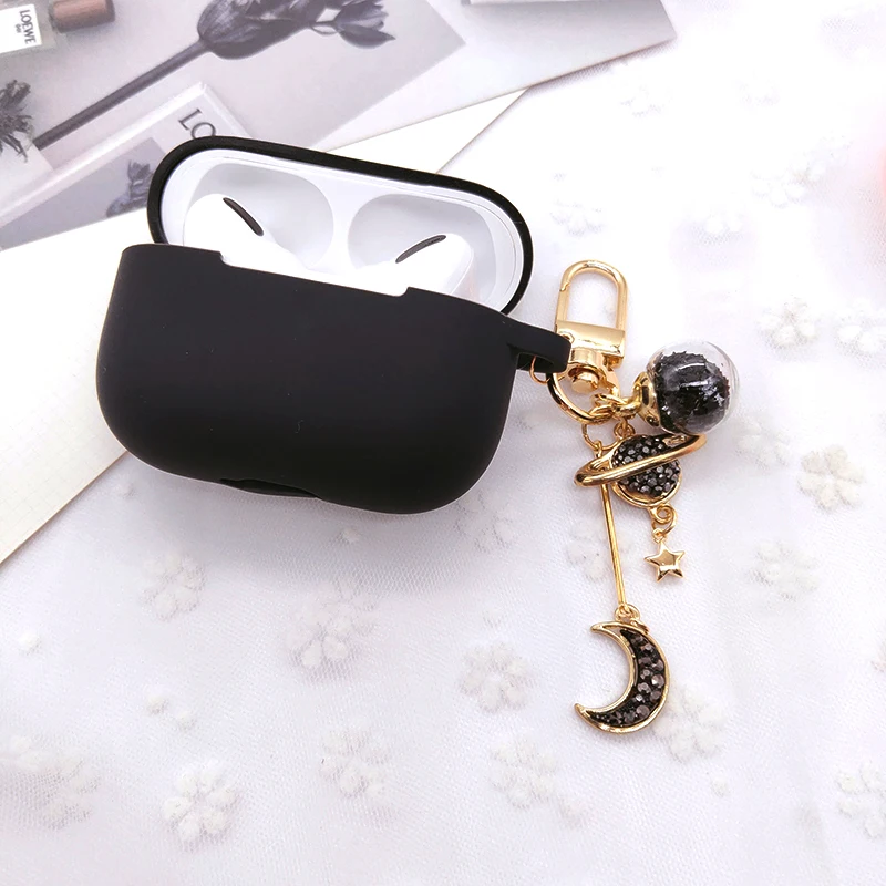 Casos de silicone preto quente para airpods 4 pro 2 caso fone de ouvido bluetooth para airpods 3/2/1 capa com bonito baleia lua chaveiro