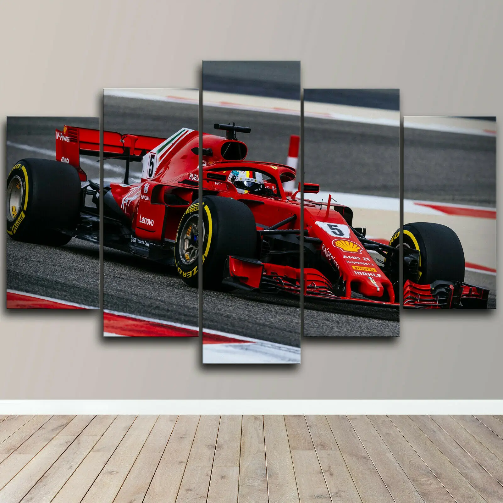 No Framed Canvas 5Pcs F1  Sebastian Vettel Racing Car Wall Posters Decoration Living Room Pictures Home Decor Paintings