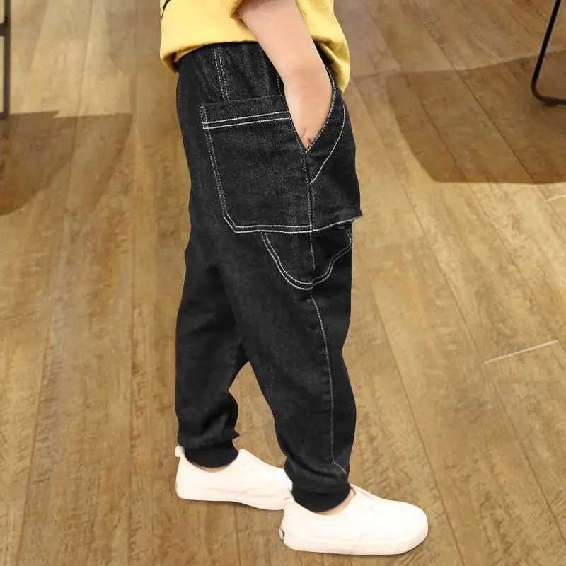 

Boys jeans 2024 autumn/winter Korean version of children's pants, big children's casual trousers plus velvet thick pants