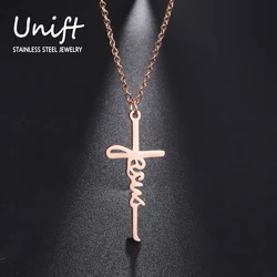 Unift Christian Cross Jesus Necklaces Women Stainless Steel Hope Faith Necklace Amulet Religious Bless Jewelry Mother's Day Gift