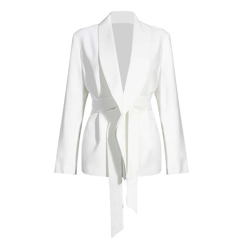 TWOTWINSTYLE-Conjunto de dos piezas para mujer, Blazer de cintura alta con cinturón, Pantalones rectos con cordones, trajes femeninos, moda coreana,