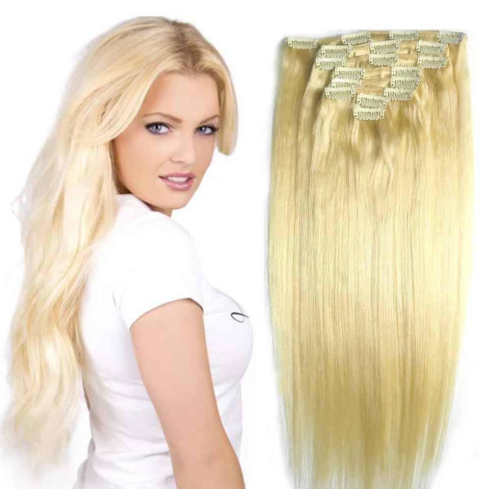 

Chocola Full Head 16"-24" Brazilian Machine Made Remy Hair 8pcs Set 100g Clip In Human Hair Extensions Natural Straight