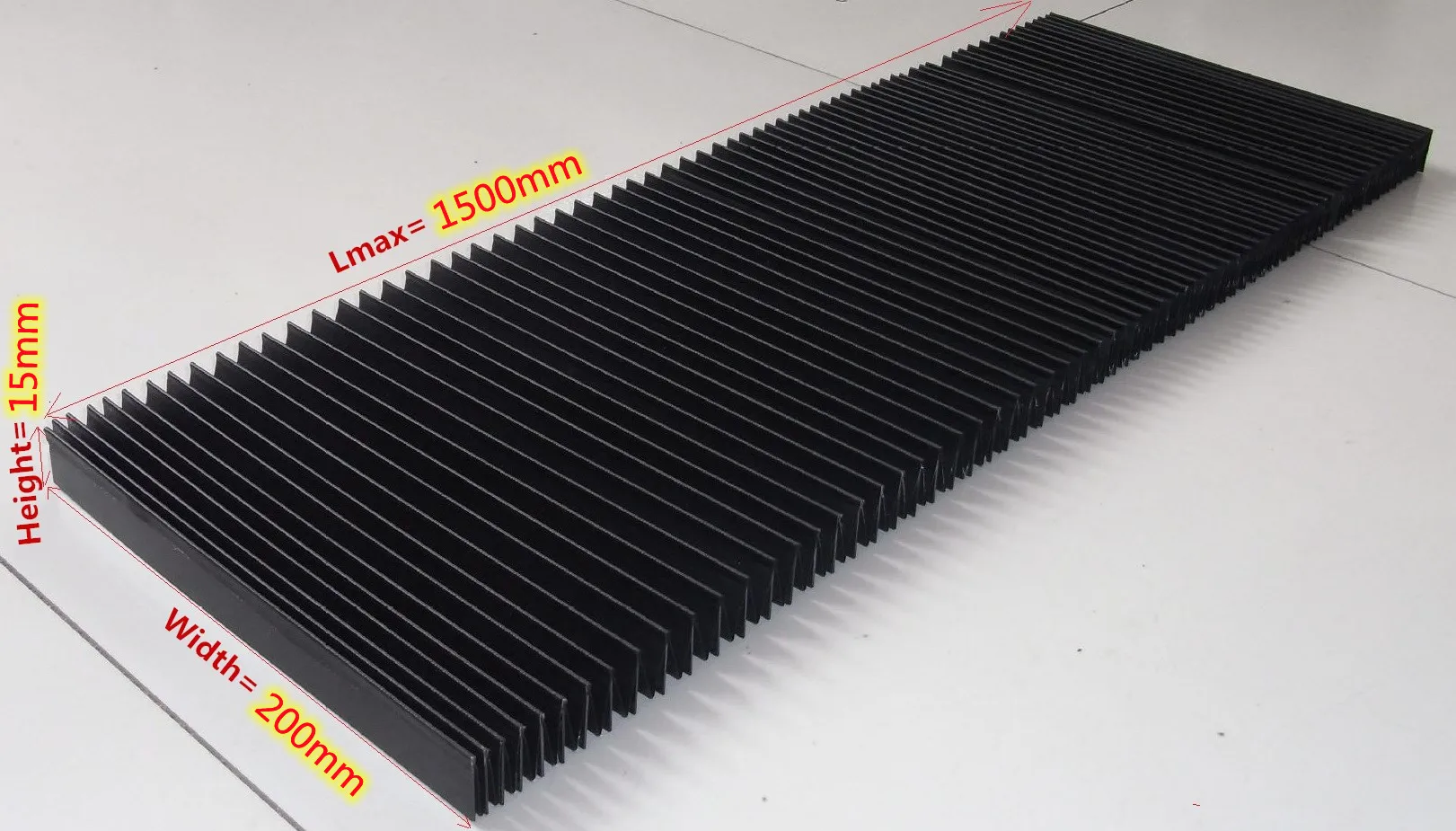 Straightprotection bellow, accordion bellow, width 200 mm x height 15 mm x Lmax 1500 mm