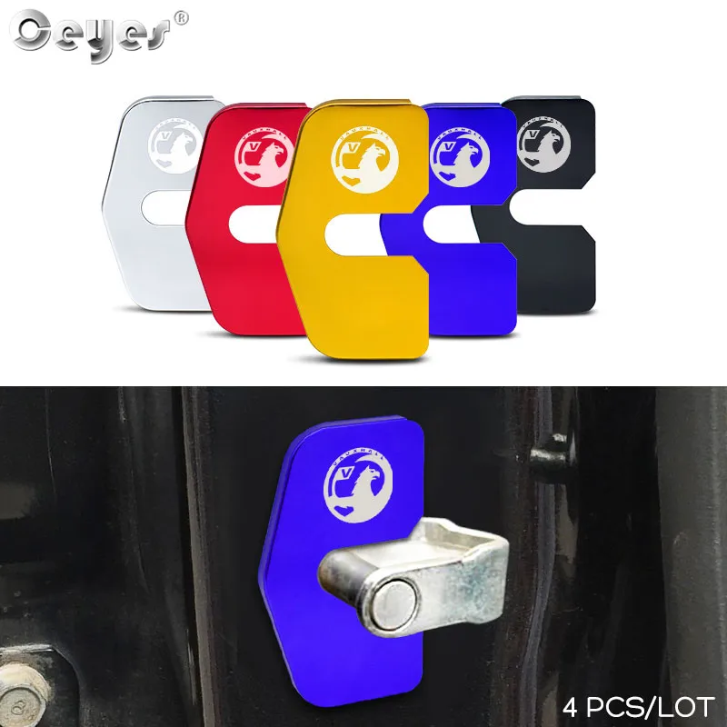 Ceyes 4pcs Car Accessories Protection Door Lock Cover Buckle Case For Vauxhall VXR Insignia Astra Emblem Auto Decoration Styling