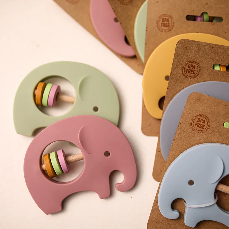 Bopoobo-Hochet de dentition en silicone sans BPA pour bébé, jouet en forme d'éléphant de dessin animé, 1 pièce