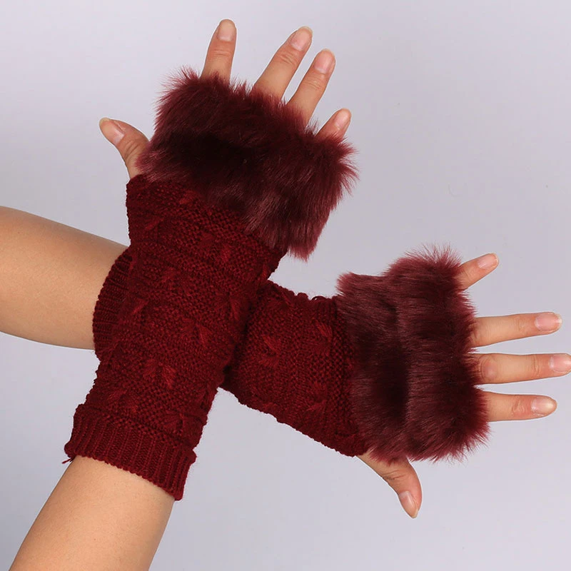 Furry Sleeves Winter Keep Warm Arm Sleeves Knitted Plush Arm Sleeves Decorative Thicken Sleeves Clothing Accessories Solid Color