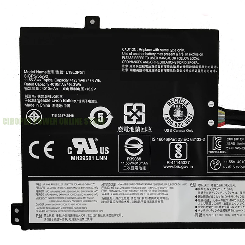 CP Genuine Laptop Battery L19L3PG1 11.55V/47.6WH/4123mAh L19C3PG1 For 100e 300e Chromebook 2nd Gen AST 82CE L18D3PG1 L19M3PG1