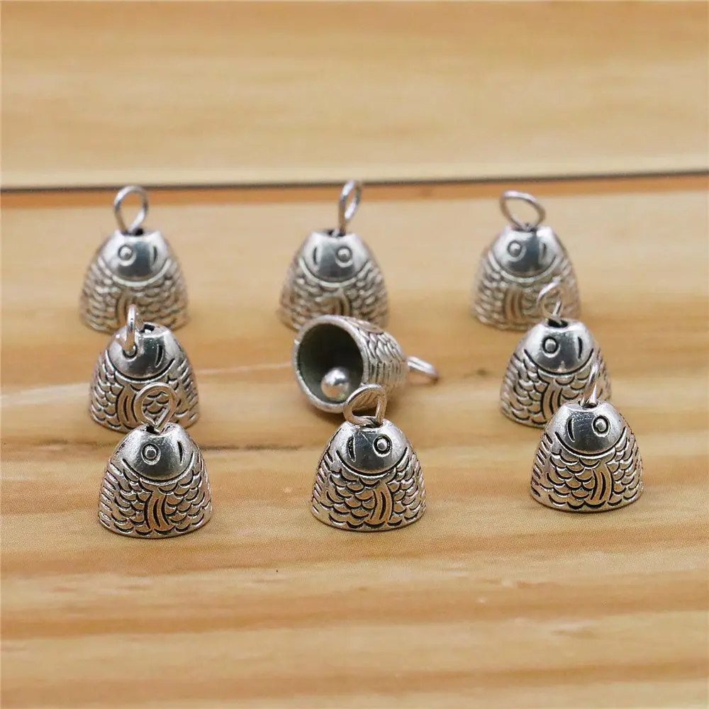 10PCS Alloy Small Bell Pendant Hardware Fittings Accessory Silver-plate DIY Beads Hand Made For Necklace Earring Jewelry Mak