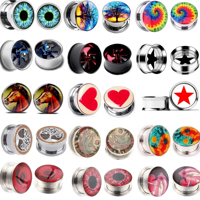 2PCS 3-20mm Stainless Steel Ear Plugs and Tunnels Heart Ear Expanders Earrings Helix Piercing Creative Tree Piercing Jewelry