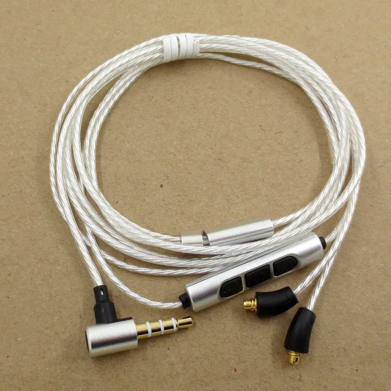 Сменный металлический кабель для Shure с 3 кнопками, посеребренный медный провод, улучшенный Hi-Fi кабель для наушников mmcx для iphone, Samsung se846