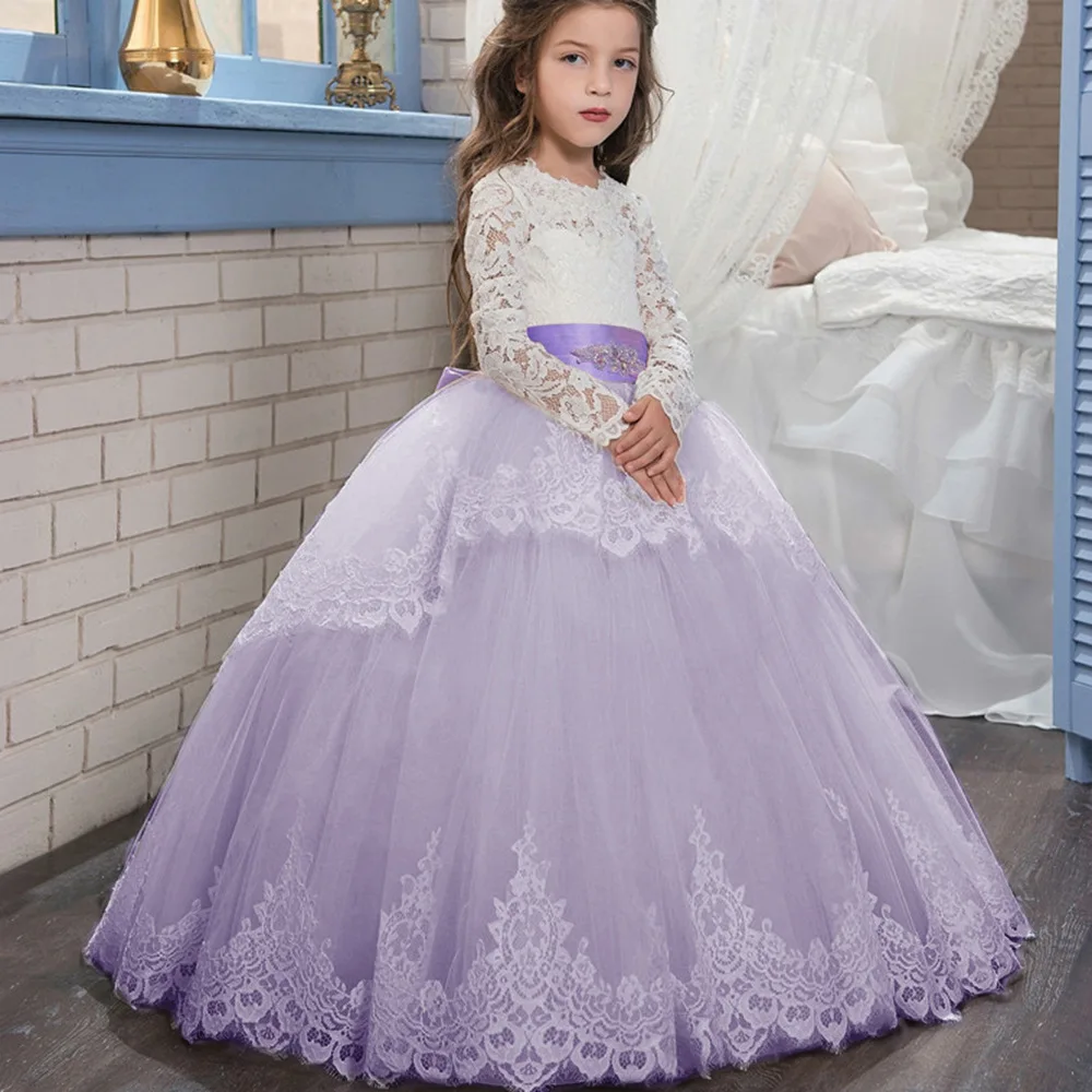 

Cross border foreign trade new double lace long sleeve ball flower girl fluffy skirt wedding dress one hair on behalf