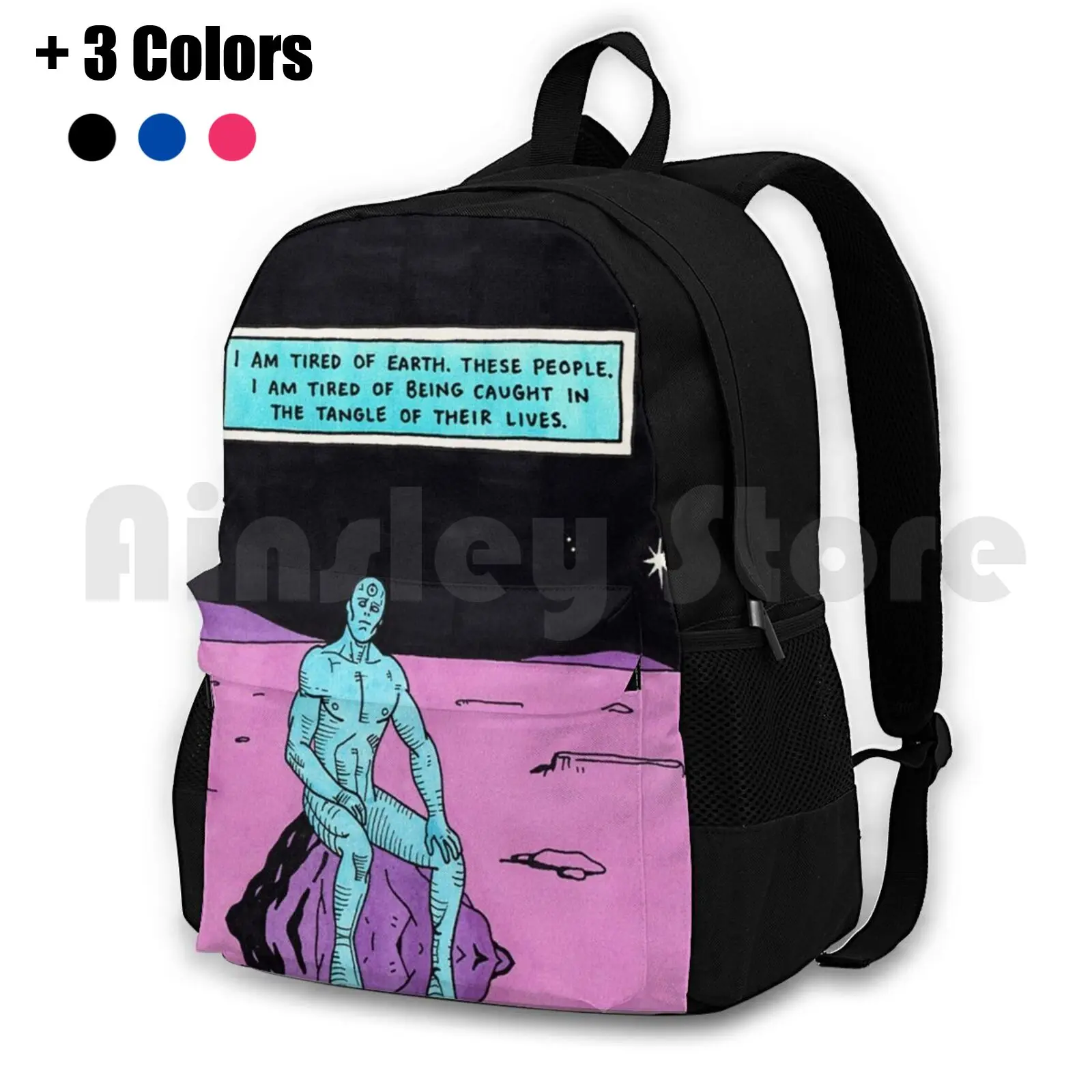 Dr Manhattan I'm Tired Outdoor Hiking Backpack Riding Climbing Sports Bag Watchmen Watchmen 80s 1980s Comic Book Graphic Novel