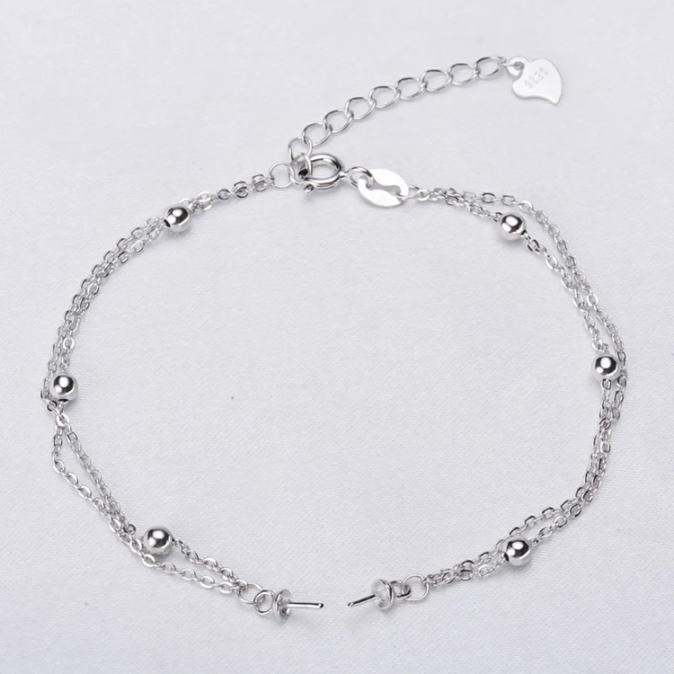 

TWO ROW 925 Sterling Silver Bracelet Settings Findings Mountings Base Parts Bangle for Akoya Edison Pearls Jade Coral Beads