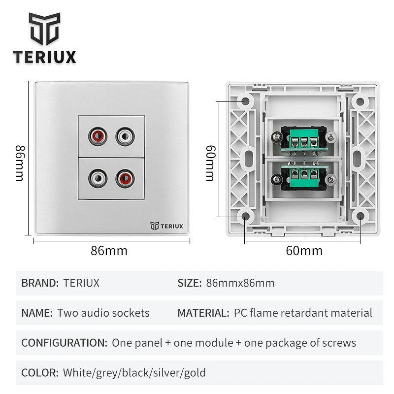 Teriux 86 type 2 audio socket PC Wall socket universal built-in socket electrical outlet