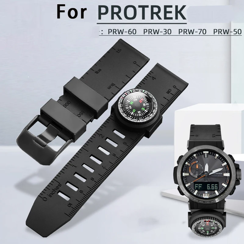 حزام ساعة من السيليكون لملحقات الساعة الخارجية CASIO PROTREK prw-60 /prw-70 / prw-50 / 30yt سوار معصم رجالي مع بوصلة 23 مم
