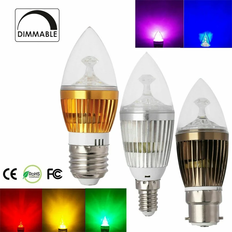 

Dimmable E27 E14 SES 6W 8W 10W Colorful LED Chandelier Candle Light Bulbs Lamps Glass White Lighting Replace Halogen Candle Lamp