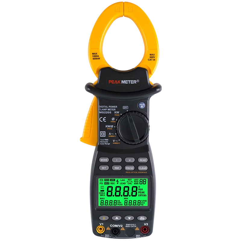 PEAKMETER MS2205 digital harmonic power clamp meter with active power apparent power factor true rms auto range RS232 function