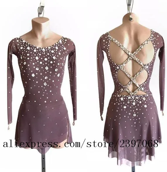 

ice skating dresses custom figure skating clothing women girls beaded ice skating dress for competition spandex