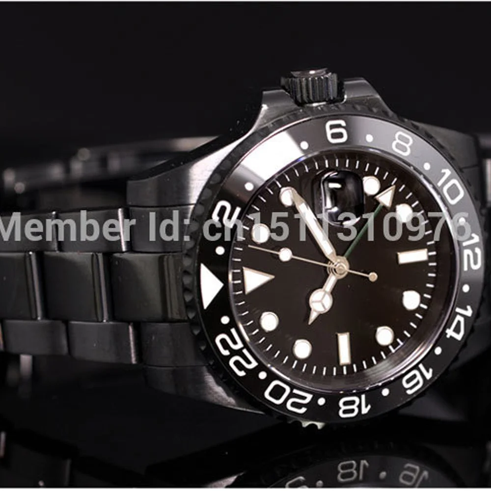 Parnis Luminous PVD GMT Vintage Sapphire Glass Automatic Movement Mens Watch Steel Bracelet P09