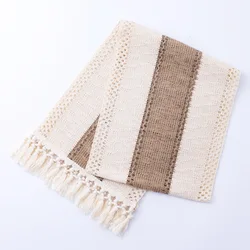 Nordic Woven Hollow Table Runner Handmade Cotton Linen Tablecloth Household Hotel Decorations Table Cover TV Cabinet Table Flag