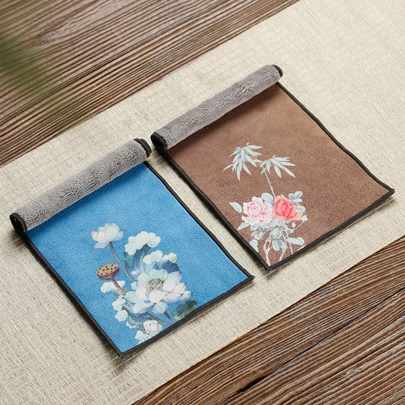 

Chinese Tea Towel Tea Cloth Absorbent Tablecloth High-grade Pot Towel Painting Zen Kung Fu Tea Set Accessories Towel Tea Mat