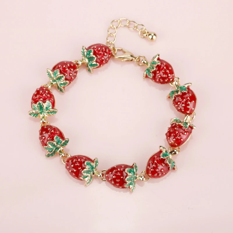 Creative New Fashion Strawberry Sweet Bracelets & Bangles Lovely Enamel Charm Bracelets Fruit Jewelry Gifts for Women-25