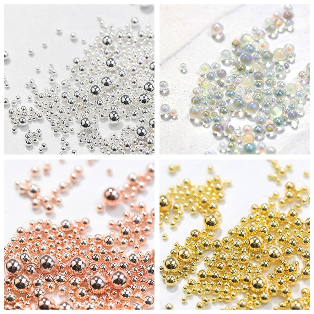 6 Sizes Caviar Bead Stainless Steel Nail Art Decorations Flat Pearl DIY Crystals Nail Rhinestones Studs UV Gel Polish