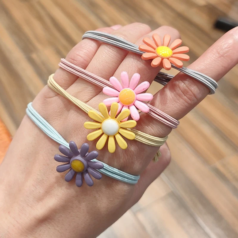 10Pcs/Lot Kawaii Flower Hair Ties for Girls Double Rope Knotted Headband for Women Ponytail Hair Accessories