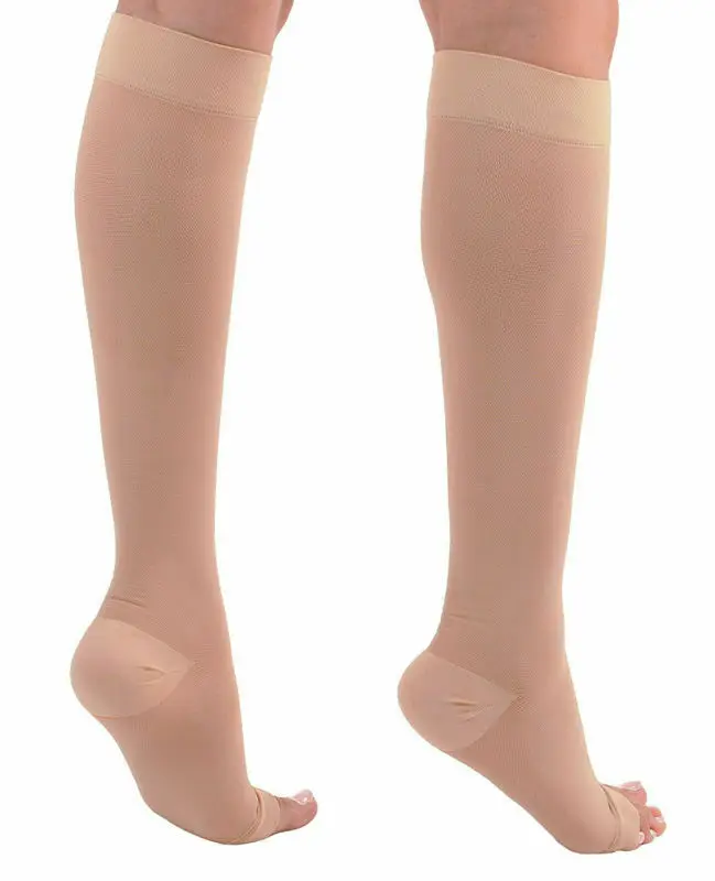 Metelam 23-32 MmHg Unisex Sheer Compression Stockings Knee High Toeless Open Toe Socks Support