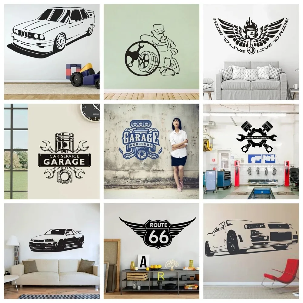 Exquisite Garage Reparatie Auto Muursticker Moderne Mode Vinyl Stickers Auto Reparatie Service Tool Machine Muurtattoo Winkel Decor