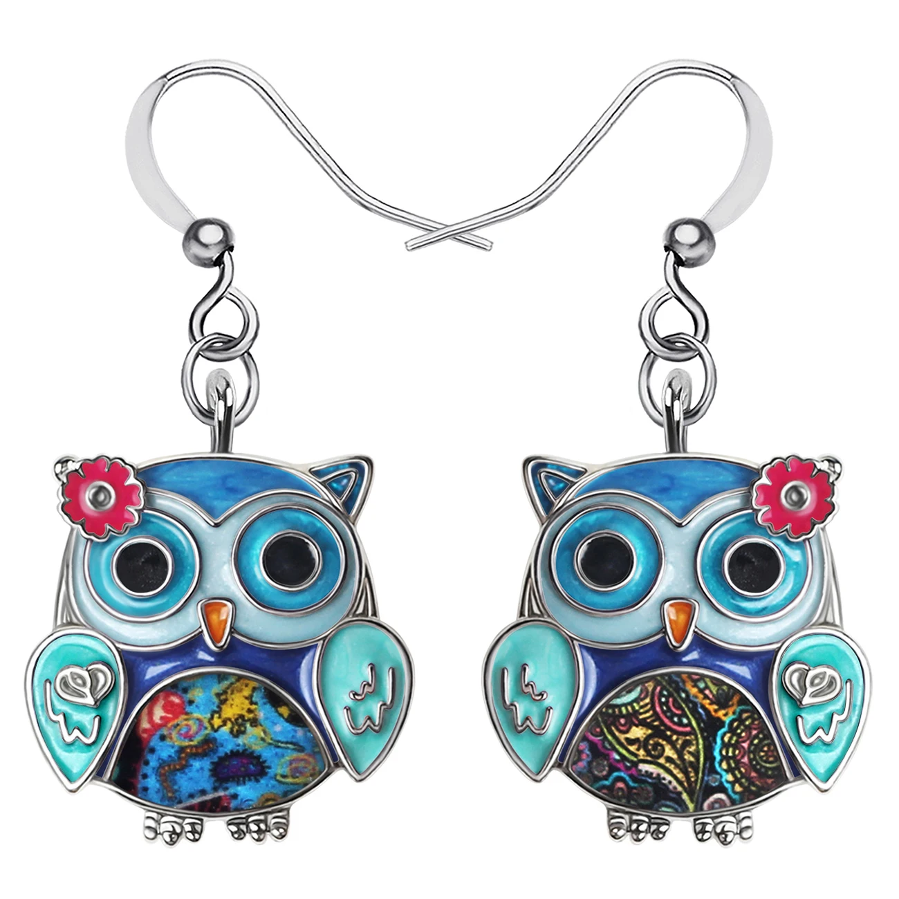 WEVENI Enamel Alloy Mental Floral Sweet Flower Girl Chubby Owl Earrings Drop Dangle Trendy Jewelry For Women Teens Charm Gifts