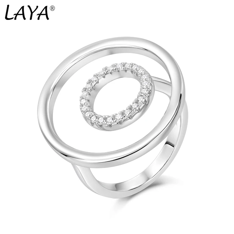 Laya 925 Sterling Silver High Quality Zircon Double Circular Irregular Finger Ring For Women Men Neutral Original Jewelry